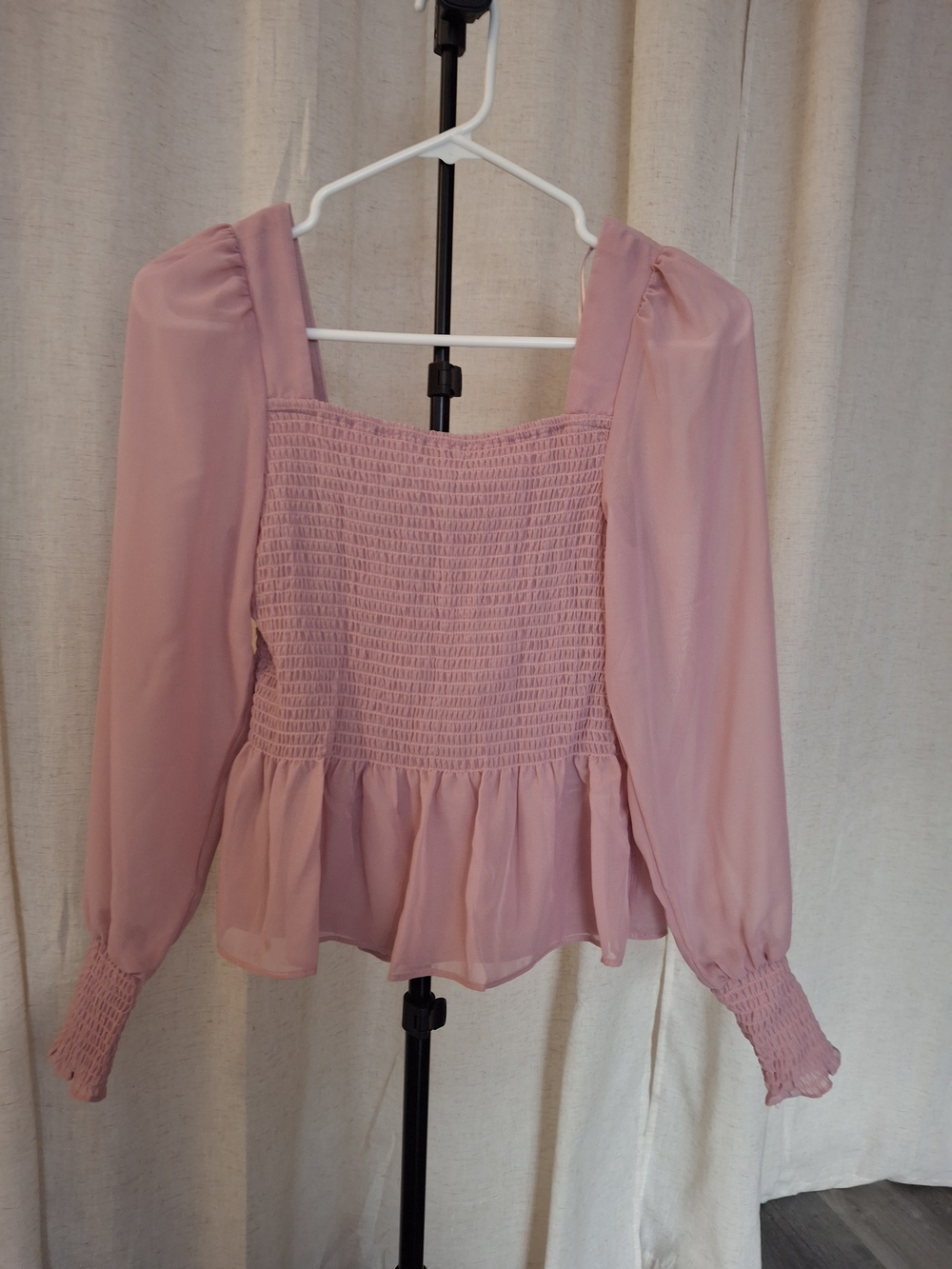Nine West Dusty Rose Smocked Peplum Blouse